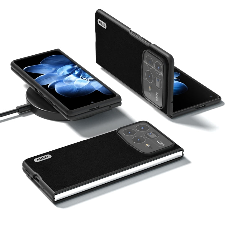 For Xiaomi Mix Fold 4 ABEEL Genuine Leather Wave Black Edge Phone Case