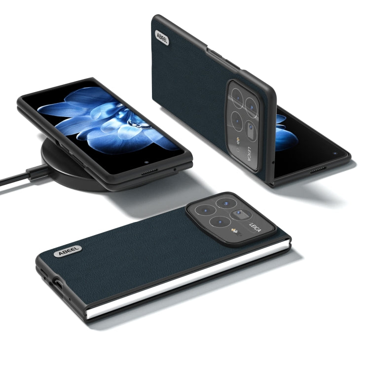 For Xiaomi Mix Fold 4 ABEEL Genuine Leather Wave Black Edge Phone Case