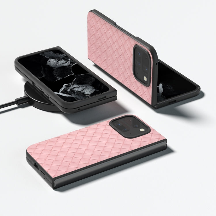 For Google Pixel 9 Pro Fold Black Frame Woven Texture PU Phone Case