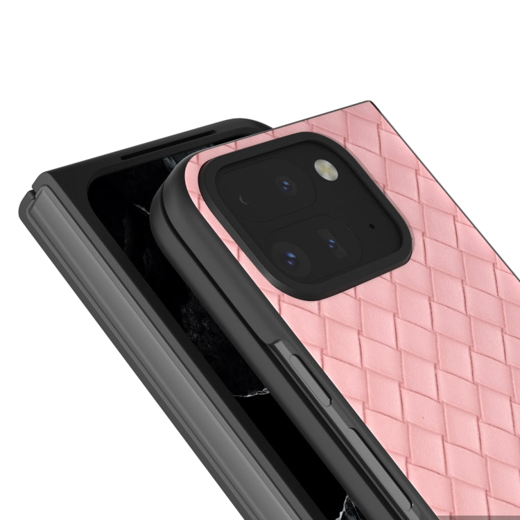 For Google Pixel 9 Pro Fold Black Frame Woven Texture PU Phone Case