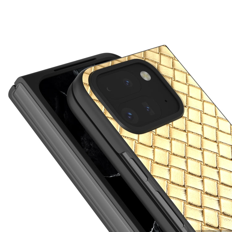 For Google Pixel 9 Pro Fold Black Frame Woven Texture PU Phone Case