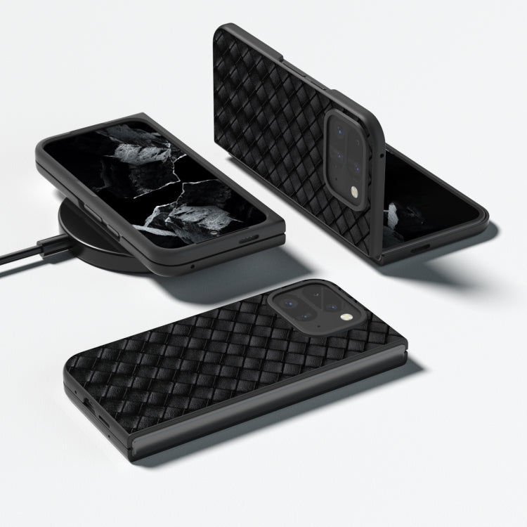 For Google Pixel 9 Pro Fold Black Frame Woven Texture PU Phone Case