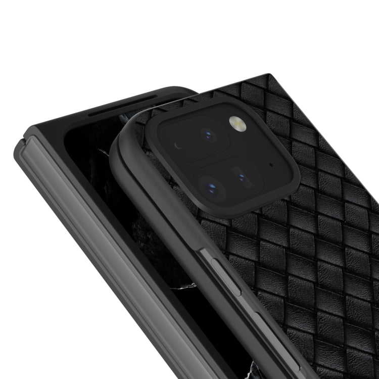 For Google Pixel 9 Pro Fold Black Frame Woven Texture PU Phone Case
