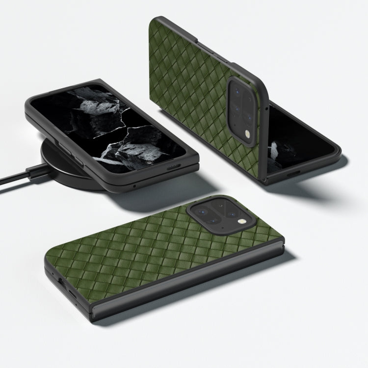 For Google Pixel 9 Pro Fold Black Frame Woven Texture PU Phone Case