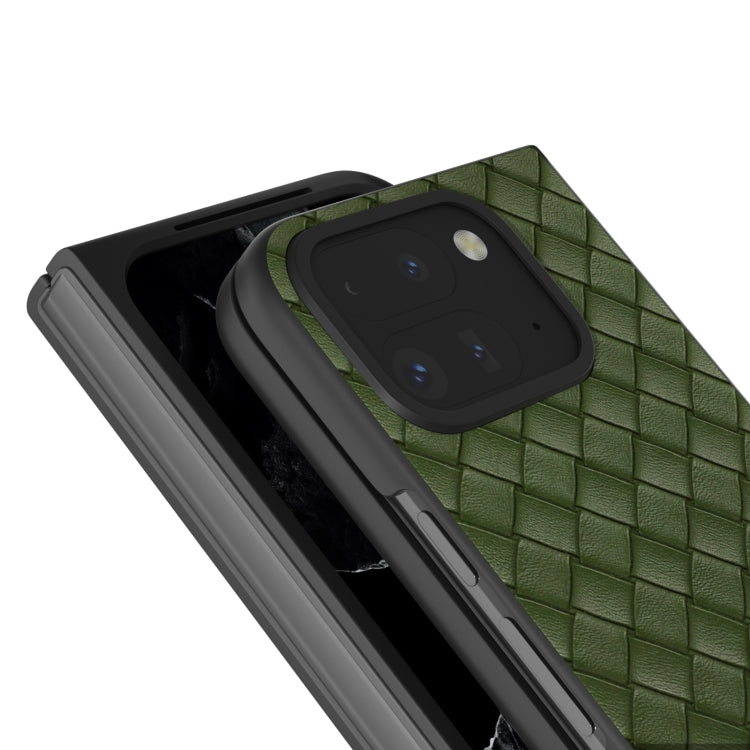 For Google Pixel 9 Pro Fold Black Frame Woven Texture PU Phone Case