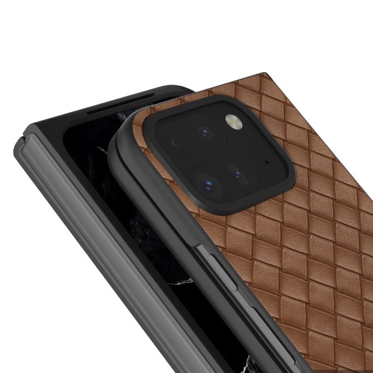 For Google Pixel 9 Pro Fold Black Frame Woven Texture PU Phone Case