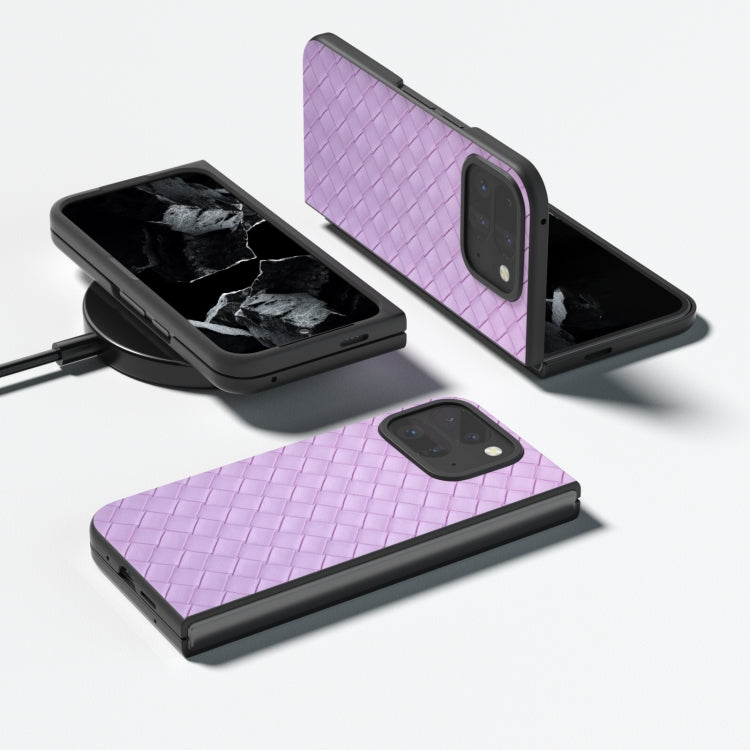 For Google Pixel 9 Pro Fold Black Frame Woven Texture PU Phone Case