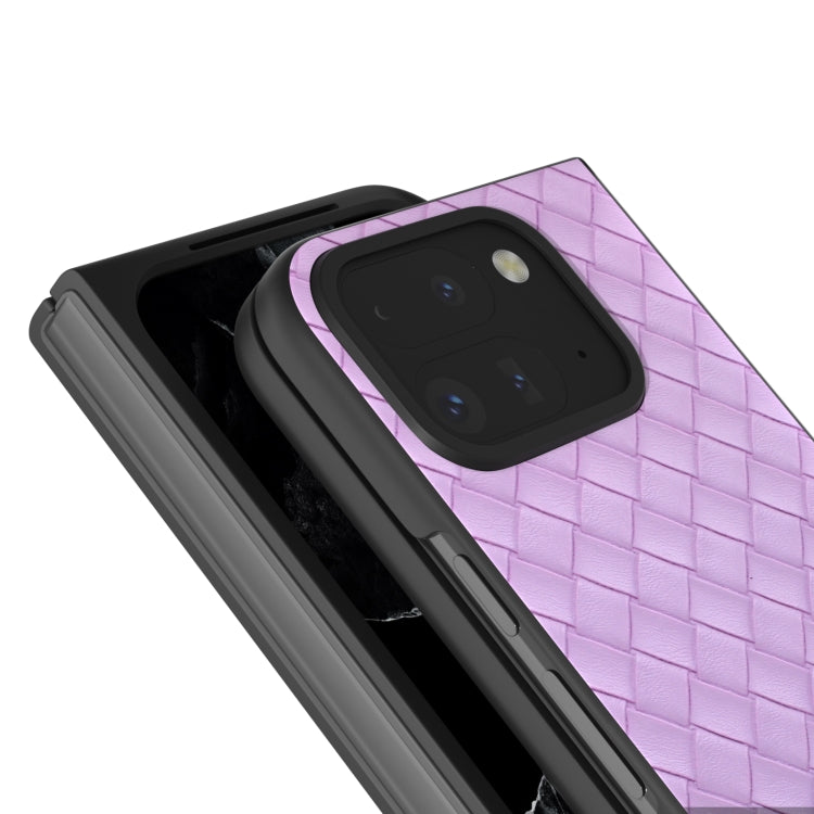 For Google Pixel 9 Pro Fold Black Frame Woven Texture PU Phone Case