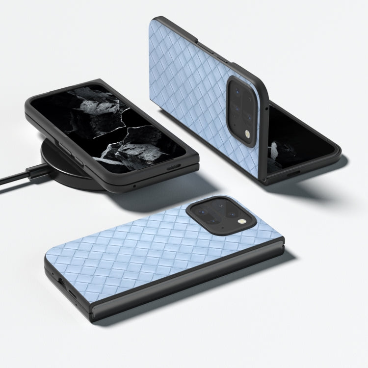 For Google Pixel 9 Pro Fold Black Frame Woven Texture PU Phone Case