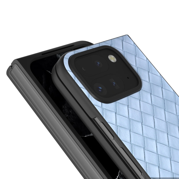 For Google Pixel 9 Pro Fold Black Frame Woven Texture PU Phone Case