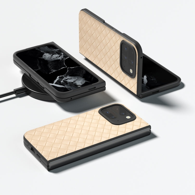 For Google Pixel 9 Pro Fold Black Frame Woven Texture PU Phone Case