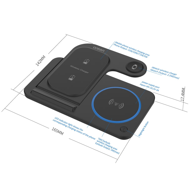 Onten CW11 3 in 1 Folding Wireless Charging - Black