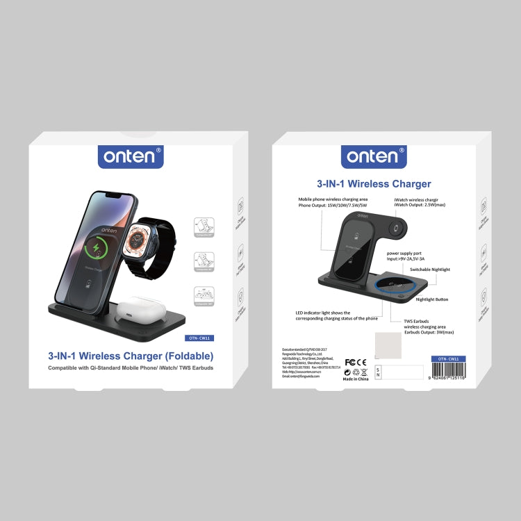 Onten CW11 3 in 1 Folding Wireless Charging - Black