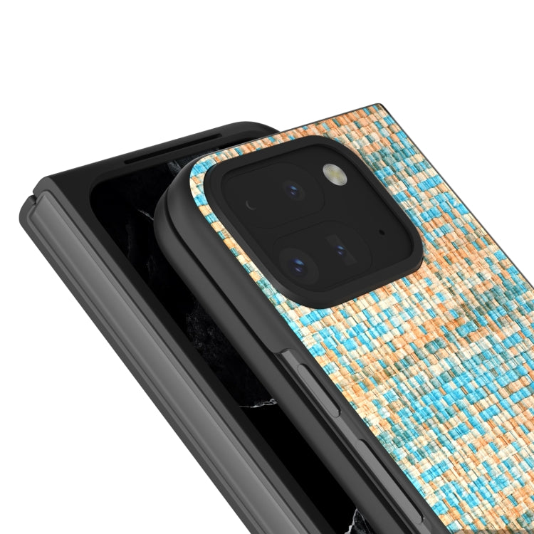 For Google Pixel 9 Pro Fold Black Frame Color Lattice Texture PU Phone Case