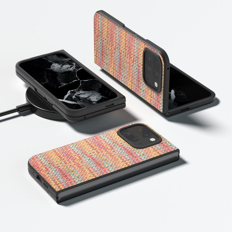 For Google Pixel 9 Pro Fold Black Frame Color Lattice Texture PU Phone Case