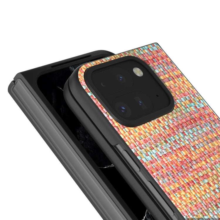 For Google Pixel 9 Pro Fold Black Frame Color Lattice Texture PU Phone Case