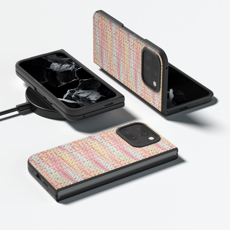 For Google Pixel 9 Pro Fold Black Frame Color Lattice Texture PU Phone Case