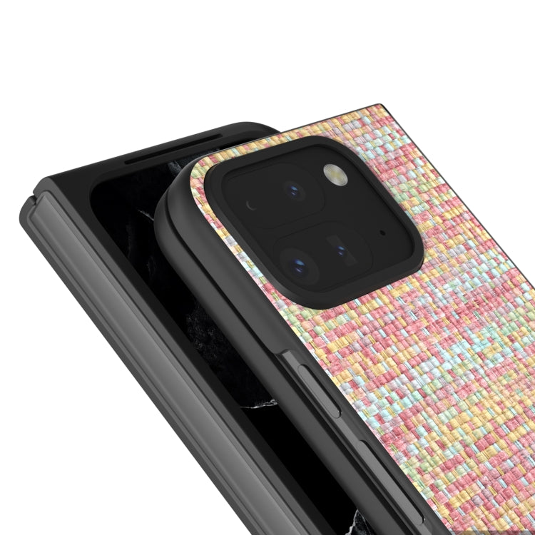For Google Pixel 9 Pro Fold Black Frame Color Lattice Texture PU Phone Case