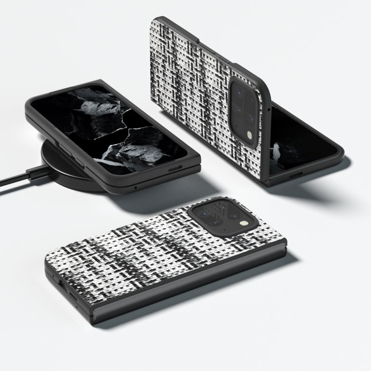 For Google Pixel 9 Pro Fold Black Frame Color Lattice Texture PU Phone Case