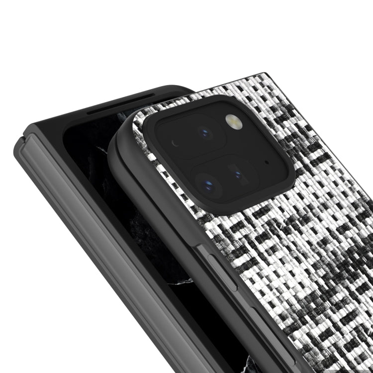 For Google Pixel 9 Pro Fold Black Frame Color Lattice Texture PU Phone Case