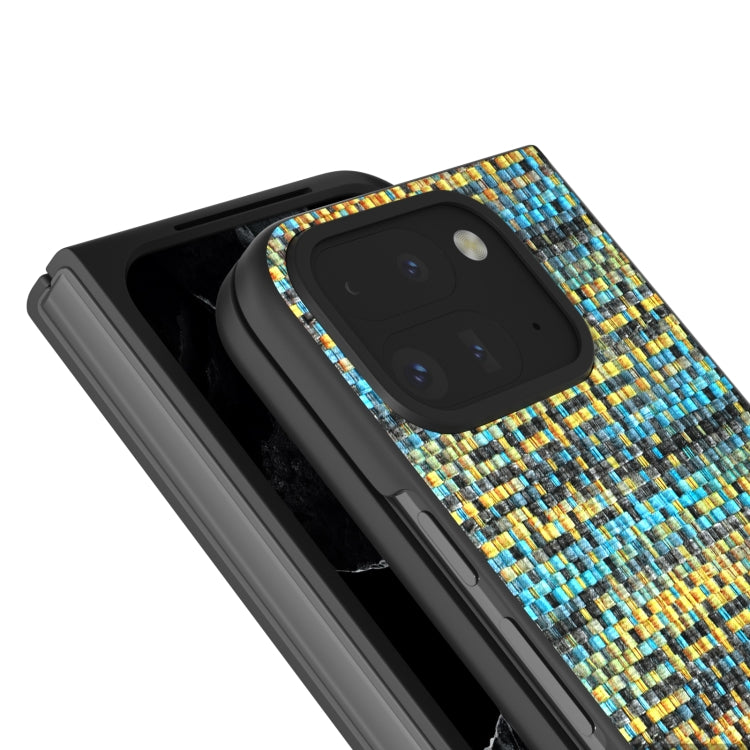 For Google Pixel 9 Pro Fold Black Frame Color Lattice Texture PU Phone Case