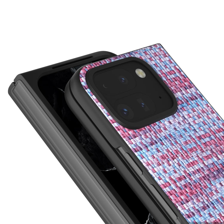 For Google Pixel 9 Pro Fold Black Frame Color Lattice Texture PU Phone Case