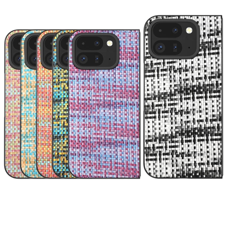 For Google Pixel 9 Pro Fold Black Frame Color Lattice Texture PU Phone Case