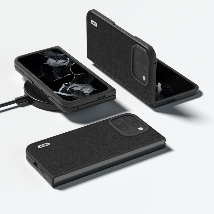 For Google Pixel 9 Pro Fold ABEEL Genuine Leather Wave Black Edge Phone Case