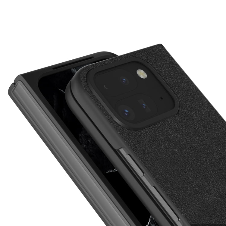 For Google Pixel 9 Pro Fold ABEEL Genuine Leather Wave Black Edge Phone Case