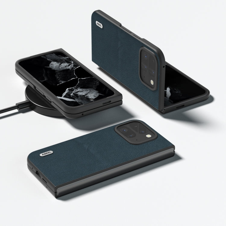 For Google Pixel 9 Pro Fold ABEEL Genuine Leather Wave Black Edge Phone Case