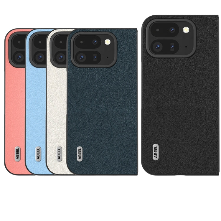 For Google Pixel 9 Pro Fold ABEEL Genuine Leather Wave Black Edge Phone Case