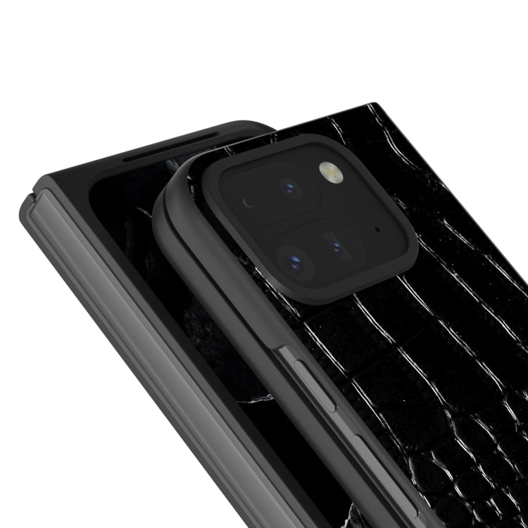 For Google Pixel 9 Pro Fold ABEEL Genuine Leather Crocodile Pattern Black Edge Phone Case