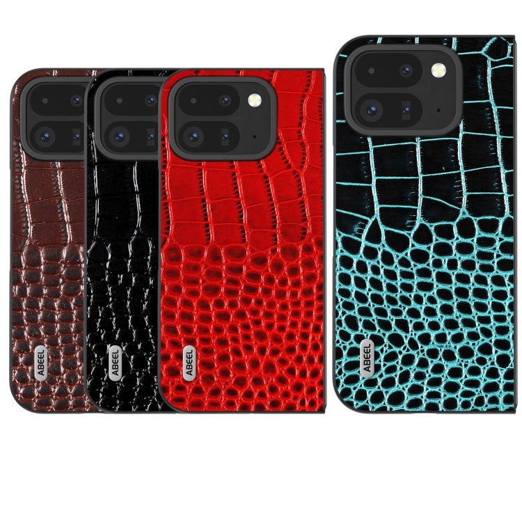 For Google Pixel 9 Pro Fold ABEEL Genuine Leather Crocodile Pattern Black Edge Phone Case