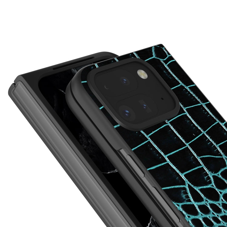 For Google Pixel 9 Pro Fold ABEEL Genuine Leather Crocodile Pattern Black Edge Phone Case