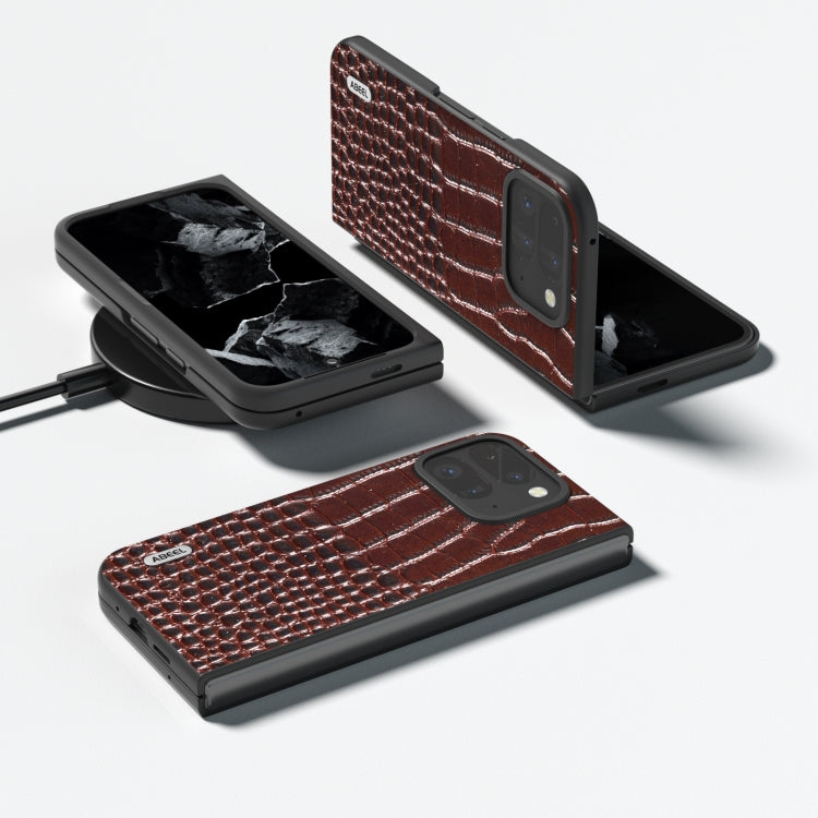 For Google Pixel 9 Pro Fold ABEEL Genuine Leather Crocodile Pattern Black Edge Phone Case
