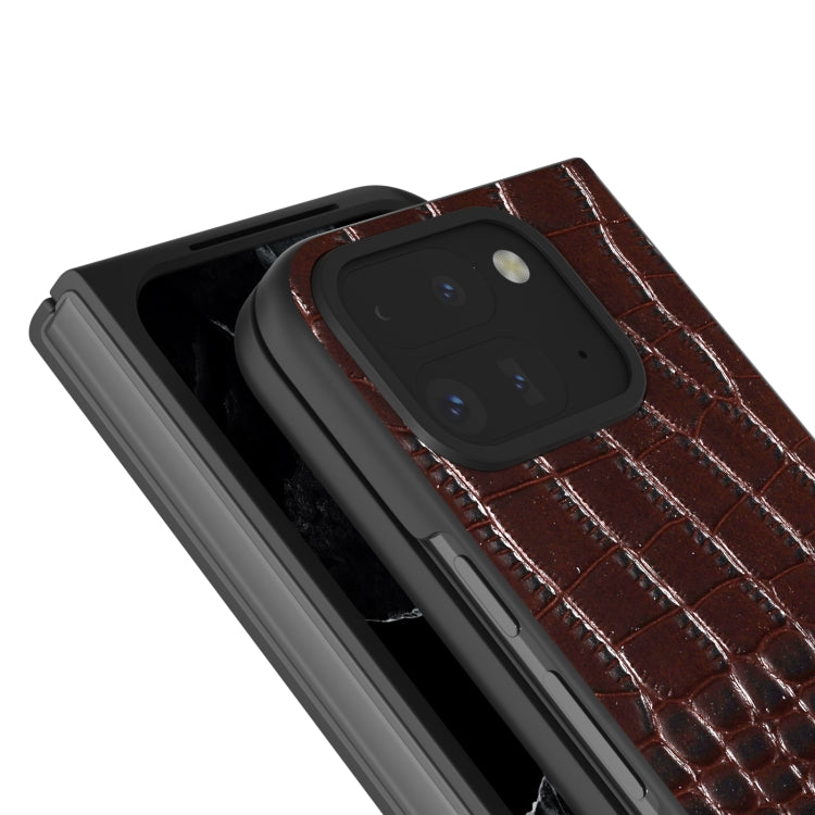 For Google Pixel 9 Pro Fold ABEEL Genuine Leather Crocodile Pattern Black Edge Phone Case