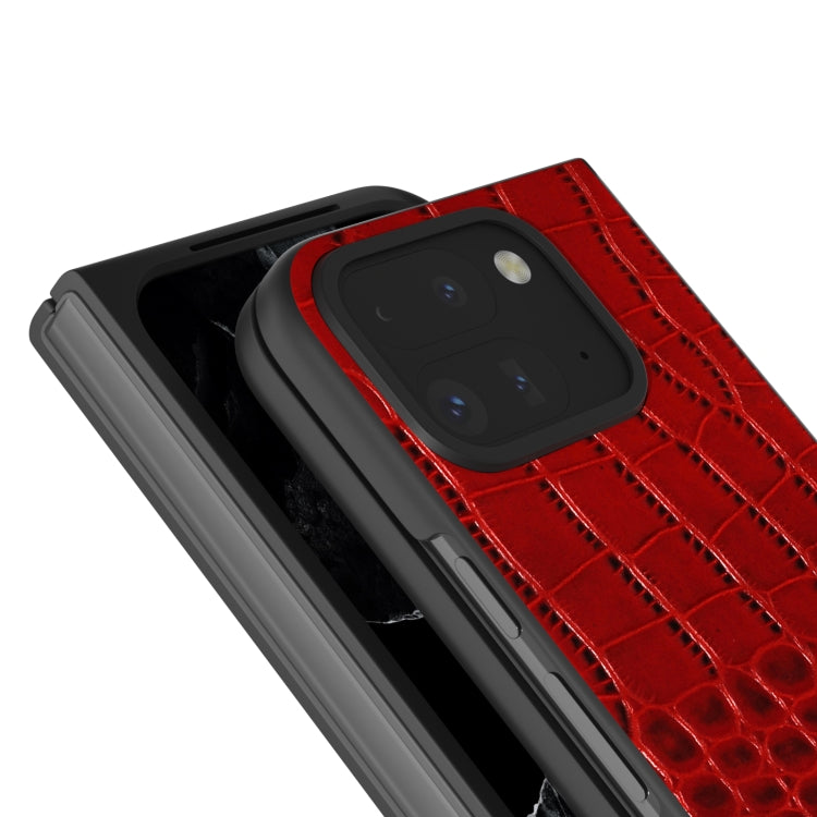 For Google Pixel 9 Pro Fold ABEEL Genuine Leather Crocodile Pattern Black Edge Phone Case