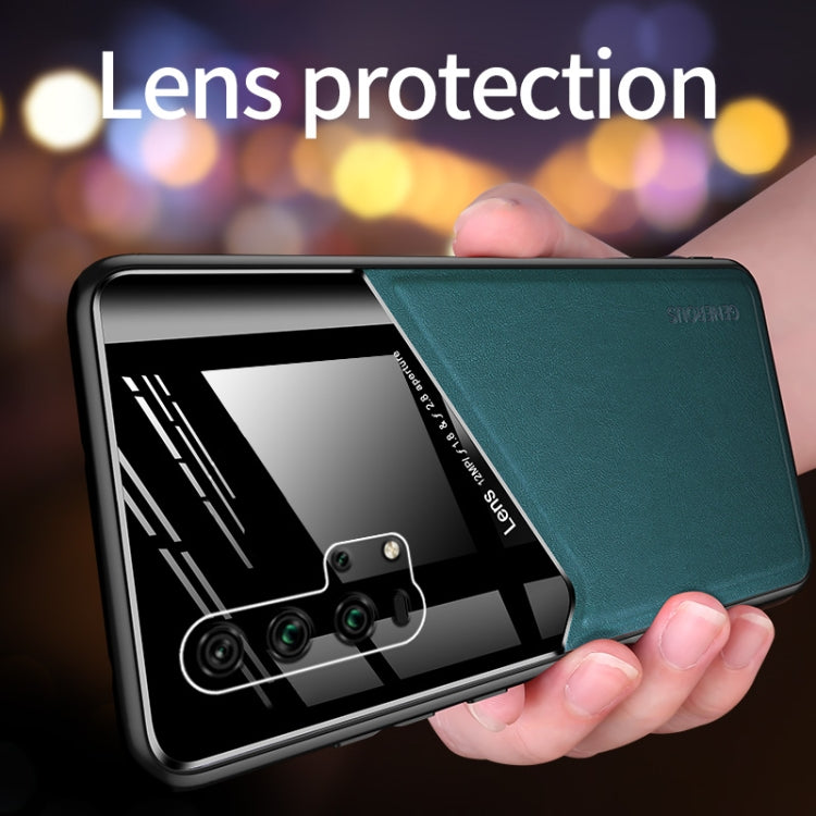 For Huawei Honor 20 Pro All-inclusive Leather + Organic Glass Protective Case with Metal Iron Sheet