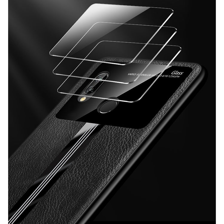 For Huawei P20 Lite / Nova 3e Leather Texture PU + Glass + TPU Shockproof Protective Case