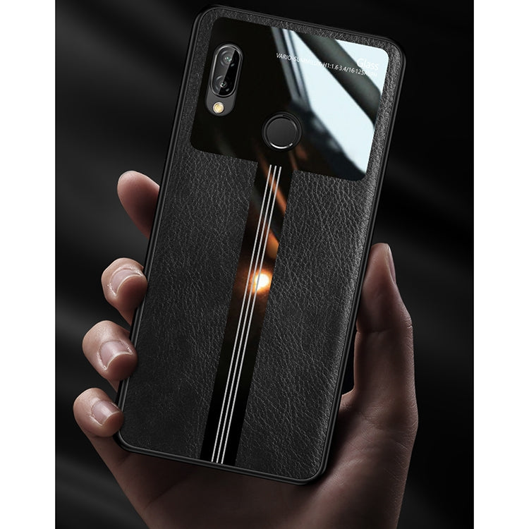 For Huawei P20 Lite / Nova 3e Leather Texture PU + Glass + TPU Shockproof Protective Case