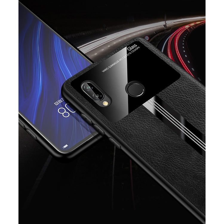 For Huawei P20 Lite / Nova 3e Leather Texture PU + Glass + TPU Shockproof Protective Case