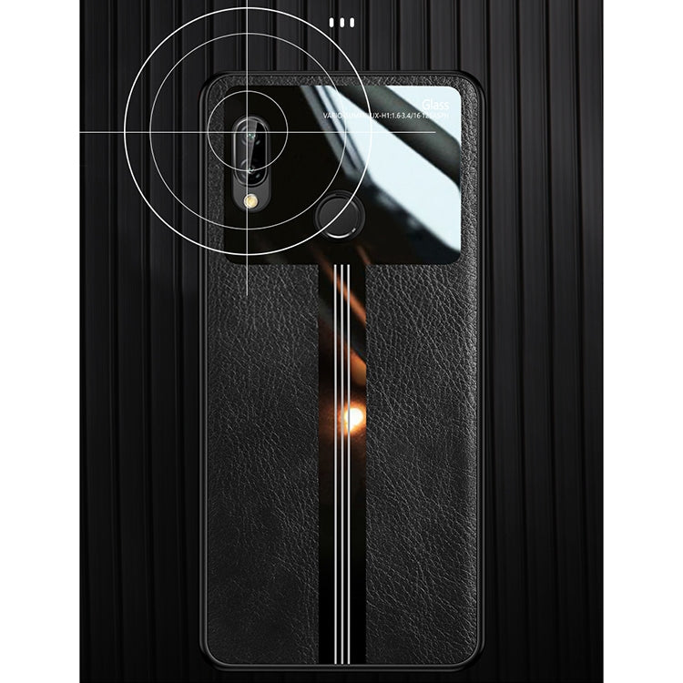 For Huawei P20 Lite / Nova 3e Leather Texture PU + Glass + TPU Shockproof Protective Case