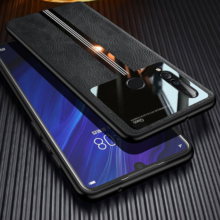 For Huawei Nova 4 Leather Texture PU + Glass + TPU Shockproof Protective Case