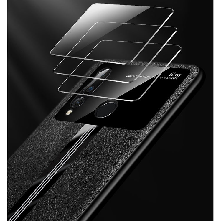 For Huawei Nova 4 Leather Texture PU + Glass + TPU Shockproof Protective Case