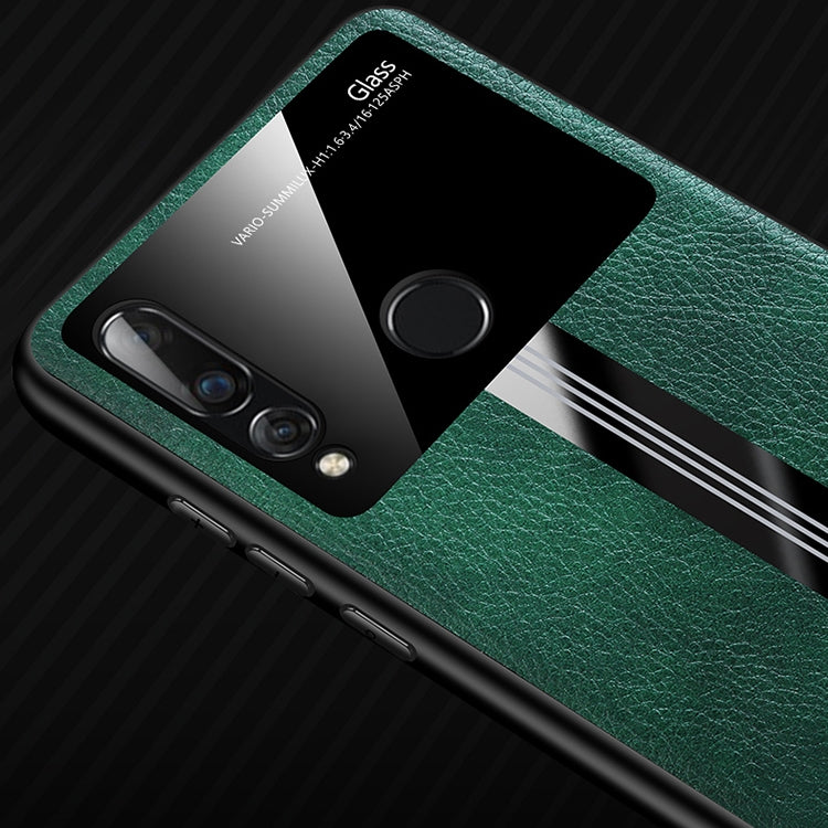 For Huawei Nova 4 Leather Texture PU + Glass + TPU Shockproof Protective Case