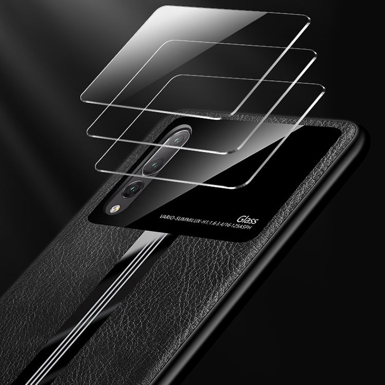 For Huawei P20 Pro Leather Texture PU + Glass + TPU Shockproof Protective Case