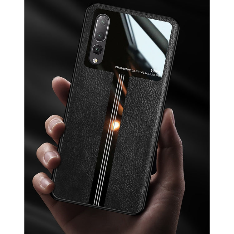For Huawei P20 Pro Leather Texture PU + Glass + TPU Shockproof Protective Case
