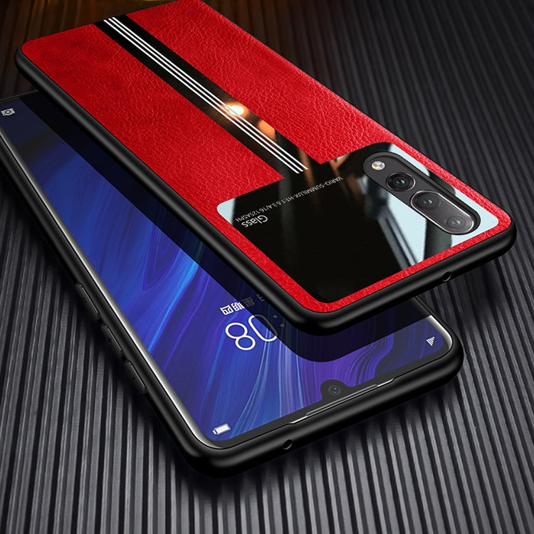 For Huawei P20 Pro Leather Texture PU + Glass + TPU Shockproof Protective Case
