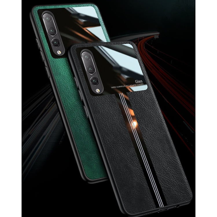 For Huawei P20 Pro Leather Texture PU + Glass + TPU Shockproof Protective Case