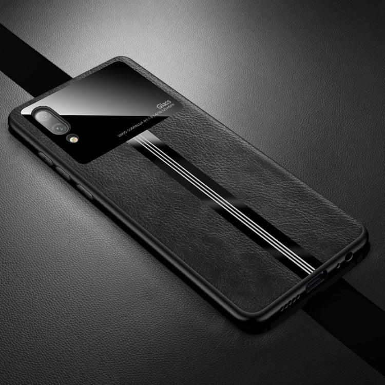 For Huawei Enjoy 9 Leather Texture PU + Glass + TPU Shockproof Protective Case